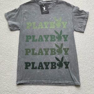 NWT Playboy men’s short sleeve Size small  Gray Tie-Dye with green writing
